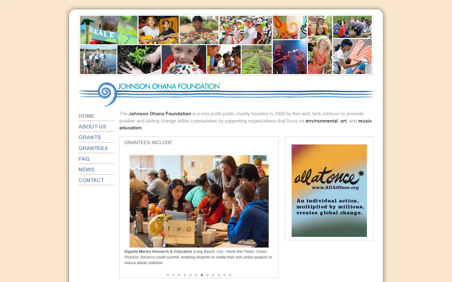 Screenshot of the Johnson Ohana Foundation website
