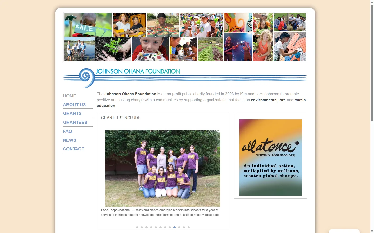 Screenshot of the Johnson Ohana Foundation website