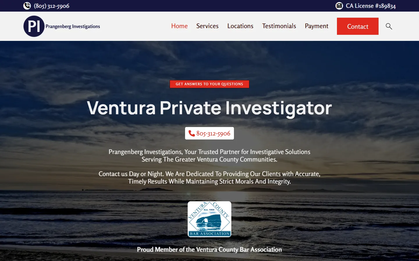 Screenshot of the Prangenberg Investigations website