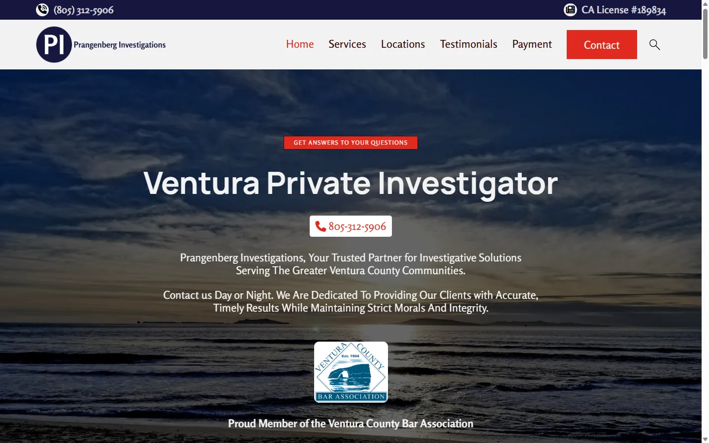 Screenshot of the Prangenberg Investigations website