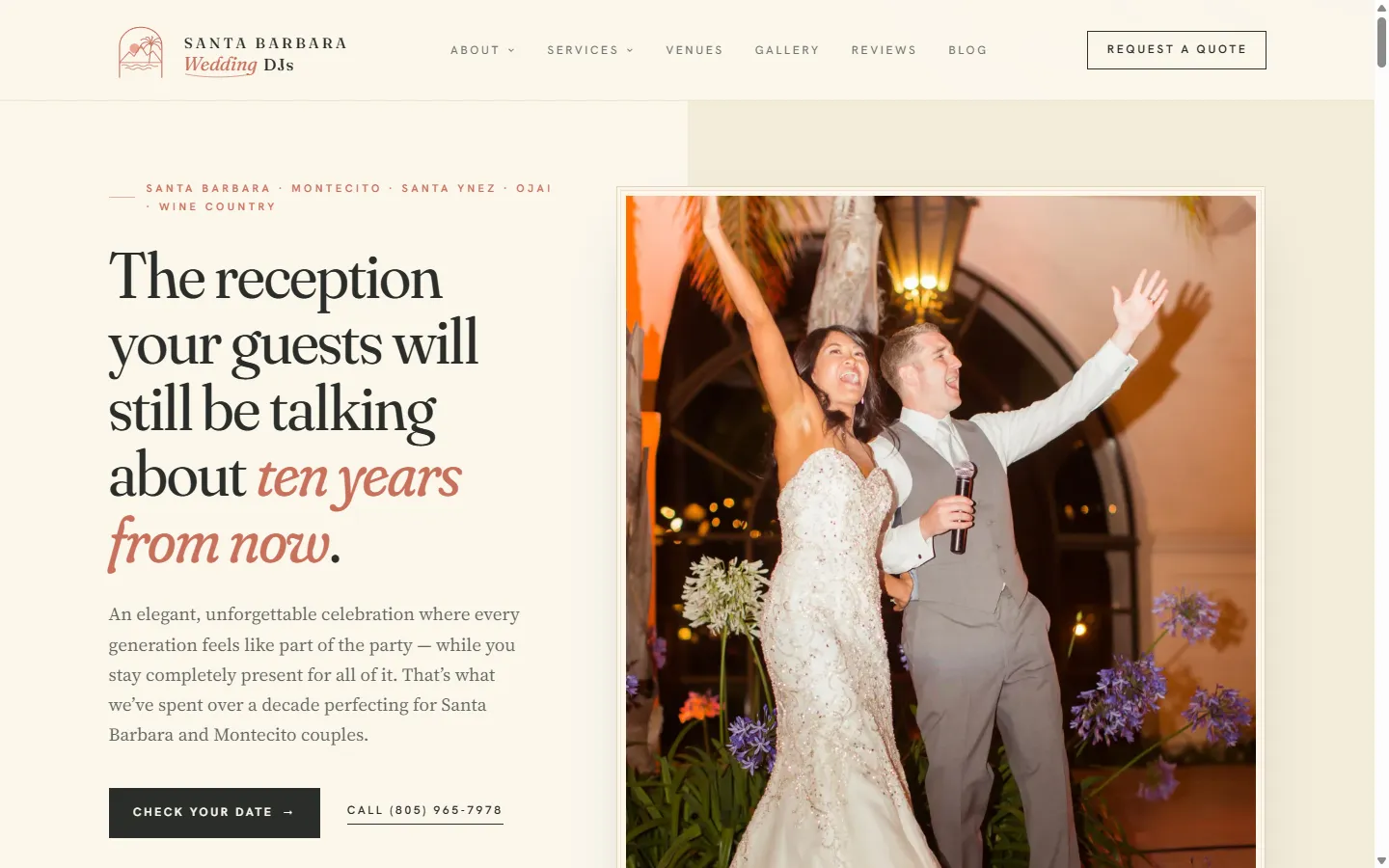 Screenshot of the Santa Barbara Wedding DJs website