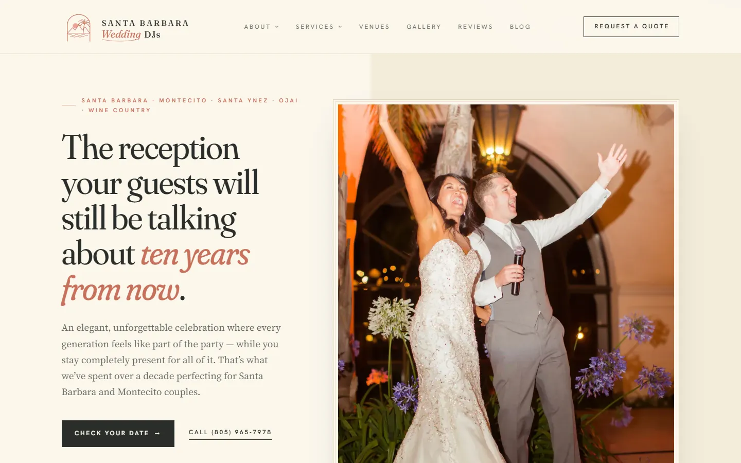 Screenshot of the Santa Barbara Wedding DJs website