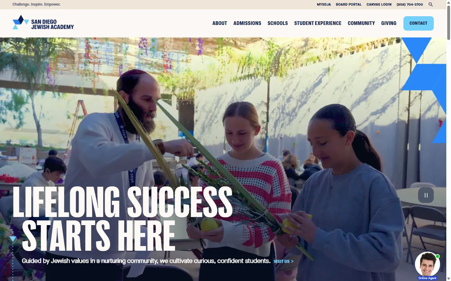 Screenshot of the San Diego Jewish Academy website