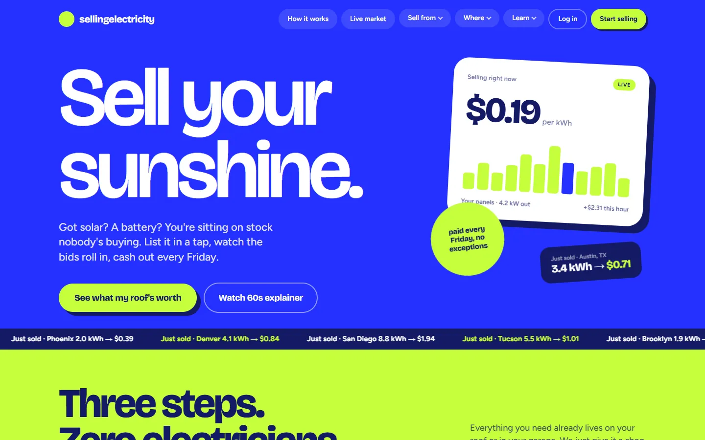 Screenshot of the Selling Electricity website